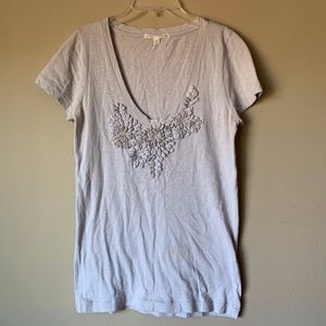 J.Crew Grey Floral Textured Deep Scoop neck Tee S